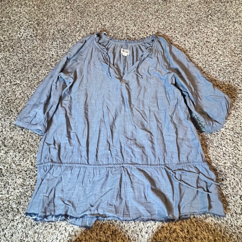 Converse One Star Blue Cotton Chambray Tunic Top Peplum Drawstring Waist Medium